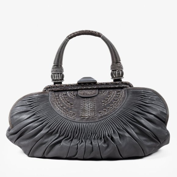Dior Grey Pleated Leather Plisse Frame Bag - Picture 1 of 12